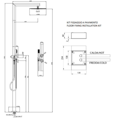 Colonne de douche extérieure à mitigeur double progressif chromé NEK - Bossini L00379030