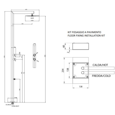 Colonne de douche extérieure à mitigeur double progressif chromé NEK - Bossini L00381030