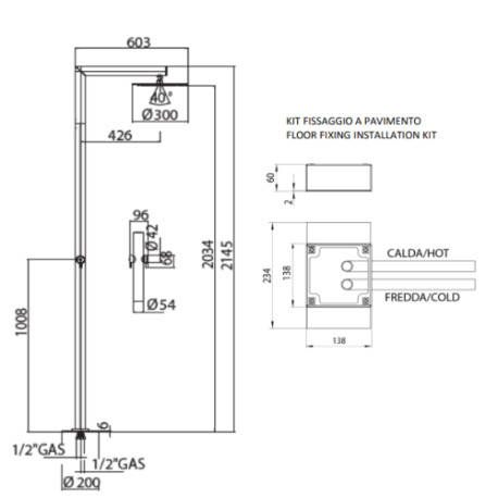 Colonne de douche pour piscine 2 robinets chromé NEK - Bossini L00383030