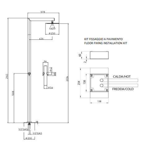 Colonne de douche pour piscine 2 robinets chromé NEK - Bossini L00384030