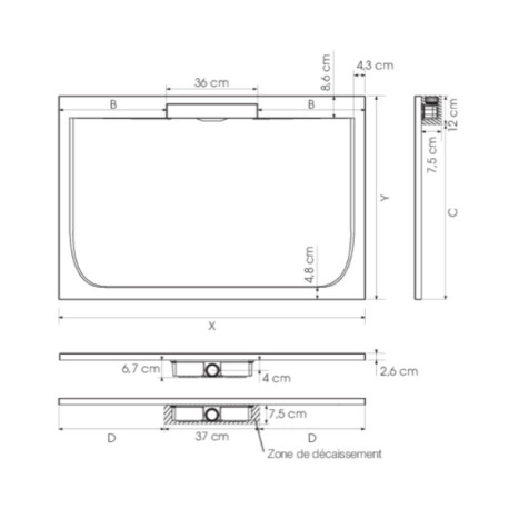 Receveur extra-plat 140x90 Kineline BPC blanc - KINEDO RD2005