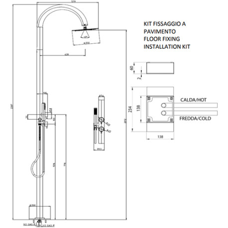 Colonne de douche extérieure à mitigeur double progressif chromé Tetis - Bossini L00388030