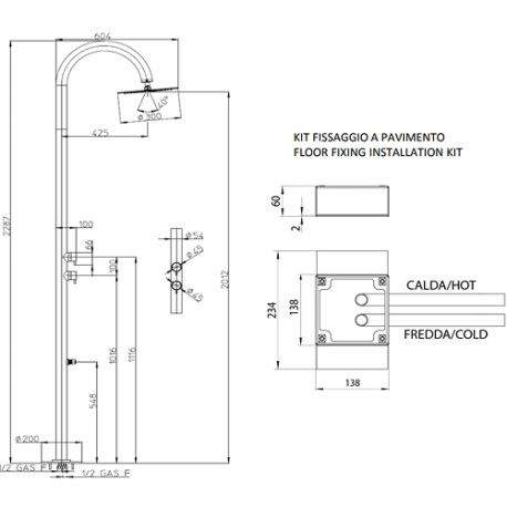 Colonne de douche extérieure à mitigeur double progressif chromé Tetis - Bossini L00389030
