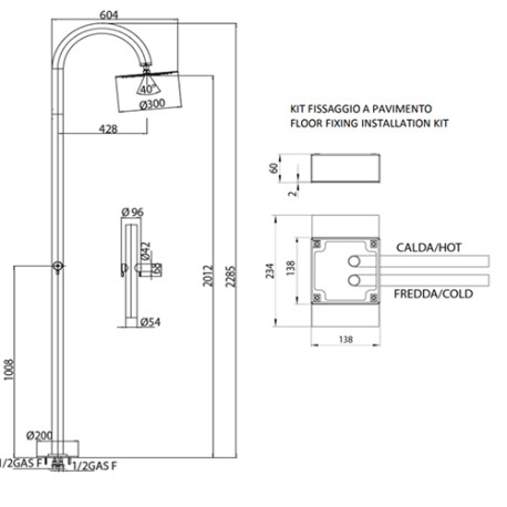 Colonne de douche extérieure à mitigeur double progressif chromé Tetis - Bossini L00391030