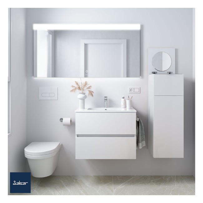 Meuble salle de bain 2 tiroirs FUSSION LINE 700 blanc brillant - SALGAR 96688