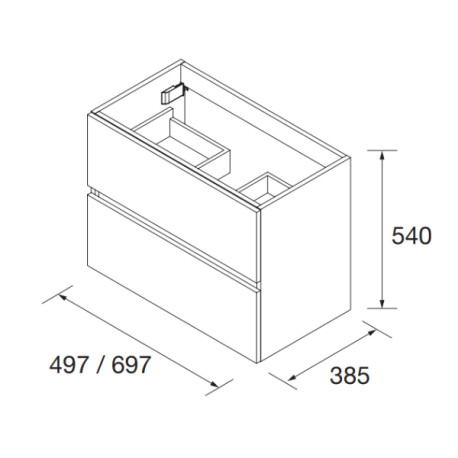 Meuble salle de bain 2 tiroirs FUSSION LINE 700 blanc brillant - SALGAR 96688