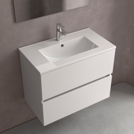 Meuble salle de bain 2 tiroirs FUSSION LINE 700 blanc brillant - SALGAR 96688