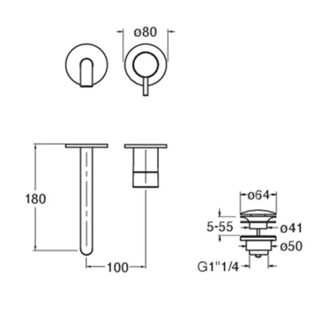 Façade lavabo mural 2 trous bec 18 cm Triverde - Cristina Ondyna TV25793