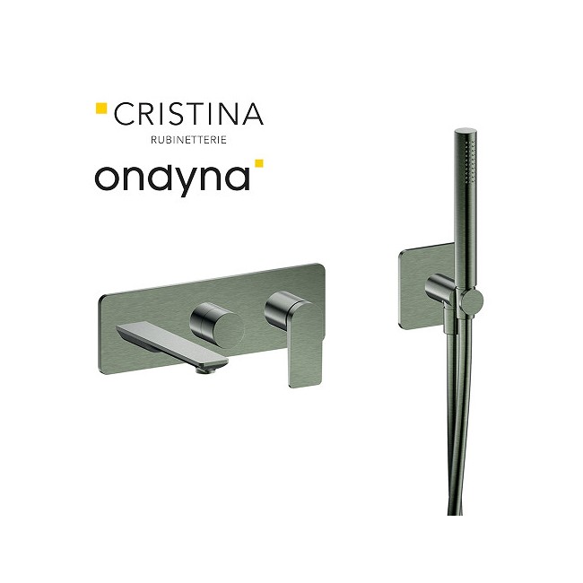 Façade encastrée bain douche 2 sorties chrome noir brosse - CRISTINA ONDYNA BA10275 