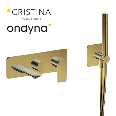 Façade encastrée bain douche 2 sorties or brosse - CRISTINA ONDYNA BA10296P 