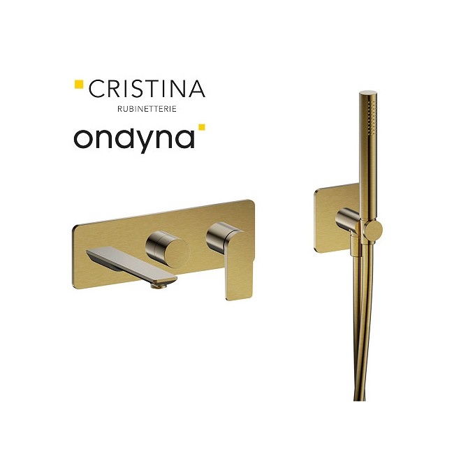 Façade encastrée bain douche 2 sorties or brosse - CRISTINA ONDYNA BA10296P 