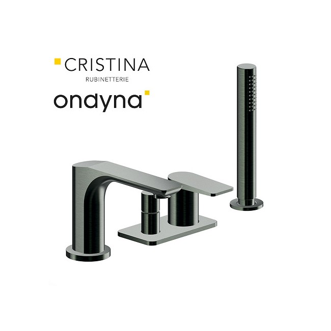 Mitigeur bain-douche 4 trous sur gorge chrome noir brosse - CRISTINA ONDYNA BA18175 