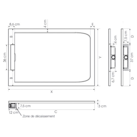 Receveur extra-plat 90x90 Kineline BPC noir - KINEDO RD321N