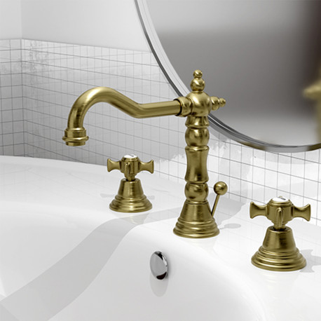 Lavabo chambord 3 trous bec potence vieux bronze mat +vidage - CRISTINA ONDYNA CH11293 