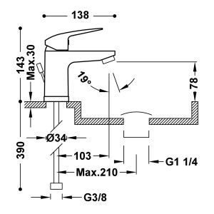 Mitigeur lavabo Chromé avec vidage automatique - TRES 21610303DA