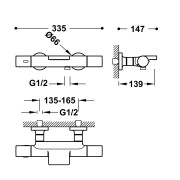 Robinet thermostatique mural pour baignoire et douche Or Mat 24K OVER-WALL - TRES 19017428OM 