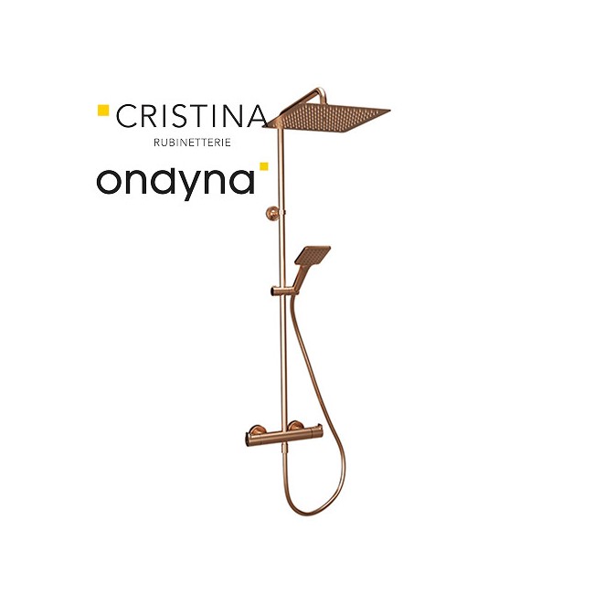 Colonne de douche thermo pomme carre 25 or rose brosse - CRISTINA ONDYNA OG47634P 