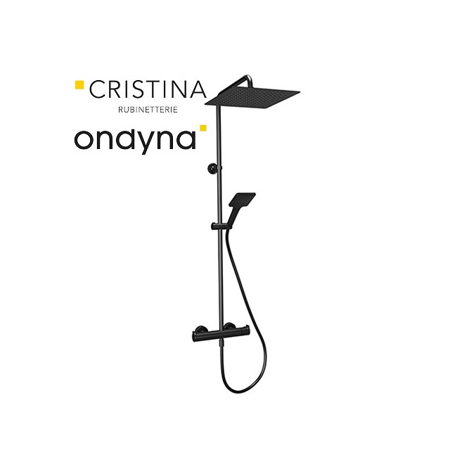 Colonne de douche thermo pomme carre 25 chrome noir brosse - CRISTINA ONDYNA OG47675 