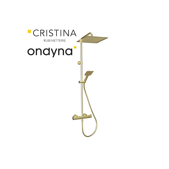 Colonne de douche thermostatique pomme carre 25 or  brosse - CRISTINA ONDYNA OG47696P 