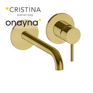 Lavabo mitigeur mural phi avec rosaces bec 185 mm or brosse - CRISTINA ONDYNA PH25796P 