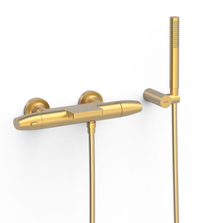 Robinet thermostatique mural pour baignoire et douche Or Mat 24K - TRES 19017479OM 
