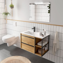 Meuble Salle De Bain Attila 850 2 Tiroirs Coquette Réversible Chêne Africain + Vasque - SALGAR 104821 
