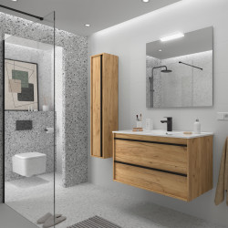 Meuble Salle De Bain Attila 1000 2 Tiroirs Chêne Africain Vasque Miroir Applique - SALGAR 104920 