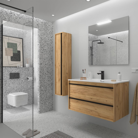 Meuble Salle De Bain Attila 1000 2 Tiroirs Chêne Africain Vasque Miroir Applique - SALGAR 104920 