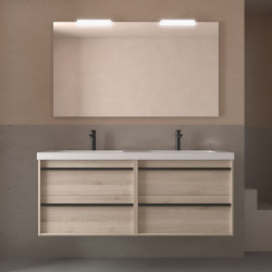 Meuble Salle De Bain Attila 1400 4 Tiroirs Chêne Naturel Vasque Miroir Applique - SALGAR 104935 