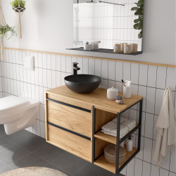 Meuble Salle De Bain Attila 850 2 Tiroirs Coquette Réversible Chêne Africain Plan De Toilette - SALGAR 104962 