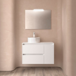 Meuble Salle De Bain Noja 850 2 Tiroirs Et 1 Porte Droite White Satin Plan De Toilette - SALGAR 105481 