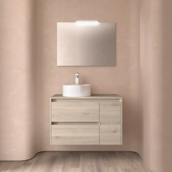 Meuble Salle De Bain Noja 850 2 Tiroirs Et 1 Porte Droite Chêne Naturel Plan De Toilette - SALGAR 105486 