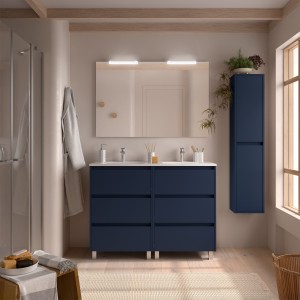 Meuble salle de bains et plan de vasque 120cm 6 tiroirs Blue Satin NOJA - SALGAR 106289