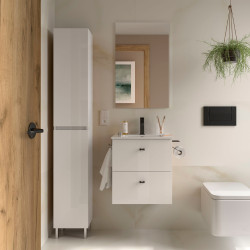 Meuble De Salle De Bain Inara 500, Fond Réduit, 2 Tiroirs Blanc Brillant + Lavabo - SALGAR 113673 