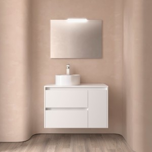 Meuble salle de bains et plan de toilette 85cm 2 tiroirs 1 porte à droite White Satin NOJA - SALGAR 105481 