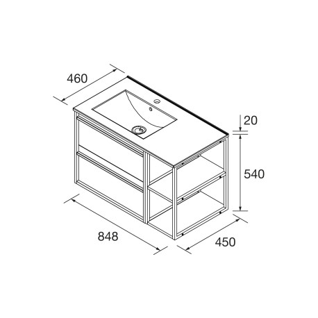 Meuble Salle De Bain Attila 850 2 Tiroirs Coquette Réversible Chêne Africain + Vasque - SALGAR 104821 