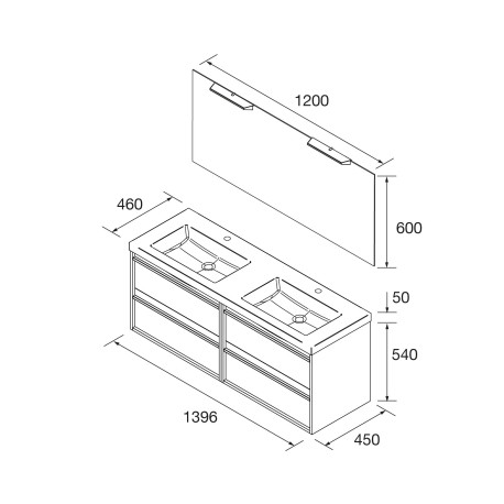 Meuble salle de bains + Vasque 140cm 4 tiroirs Chêne Naturel ATTILA - SALGAR 104935