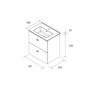 Meuble De Salle De Bain Inara 500, Fond Réduit, 2 Tiroirs Blanc Brillant + Lavabo - SALGAR 113673 