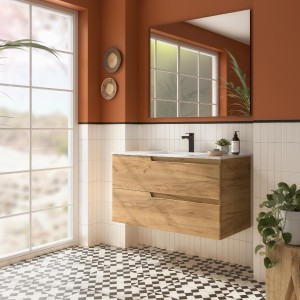 Meuble Salle De Bain + Vasque Vima 100 2 Tiroirs Chêne Africain - SALGAR 111760 