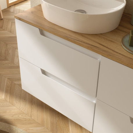 Ensemble Salle De Bains Vima 80 2 Tiroirs White Satin + Plan De Toilette Chêne Africain - SALGAR 111805 