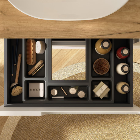 Ensemble Salle De Bains Vima 80 2 Tiroirs White Satin + Plan De Toilette Chêne Africain - SALGAR 111805 