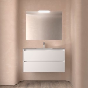 Meuble salle de bains et plan de vasque 100cm 2 tiroirs White Satin NOJA - SALGAR 106161