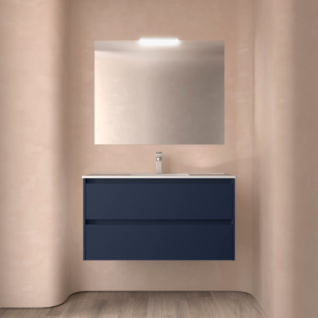 Ensemble Salle De Bains Noja 100 2 Tiroirs Blue Satin - SALGAR 106163 