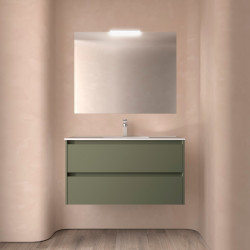 Meuble salle de bains et plan de vasque 100cm 2 tiroirs Green Satin NOJA - SALGAR 106164