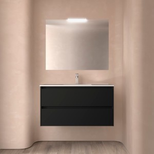 Meuble salle de bains et plan de vasque 100cm 2 tiroirs Black Satin NOJA - SALGAR 106162