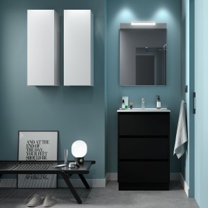 Meuble salle de bains et plan de vasque 60cm 3 tiroirs Black Satin NOJA - SALGAR 106243