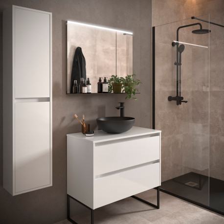 Ensemble Salle De Bains Noja 80 2 Tiroirs Blanc Brillant - SALGAR 105471 