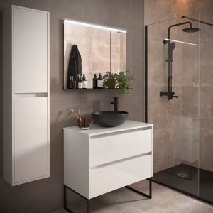 Meuble salle de bains et plan de toilette 80cm 2 tiroirs Blanc Brillant NOJA - SALGAR 105471