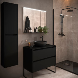 Ensemble Salle De Bains Noja 80 2 Tiroirs Black Satin - SALGAR 105473 