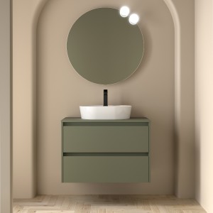 Meuble salle de bains et plan de toilette 80cm 2 tiroirs Green Satin NOJA - SALGAR 105475